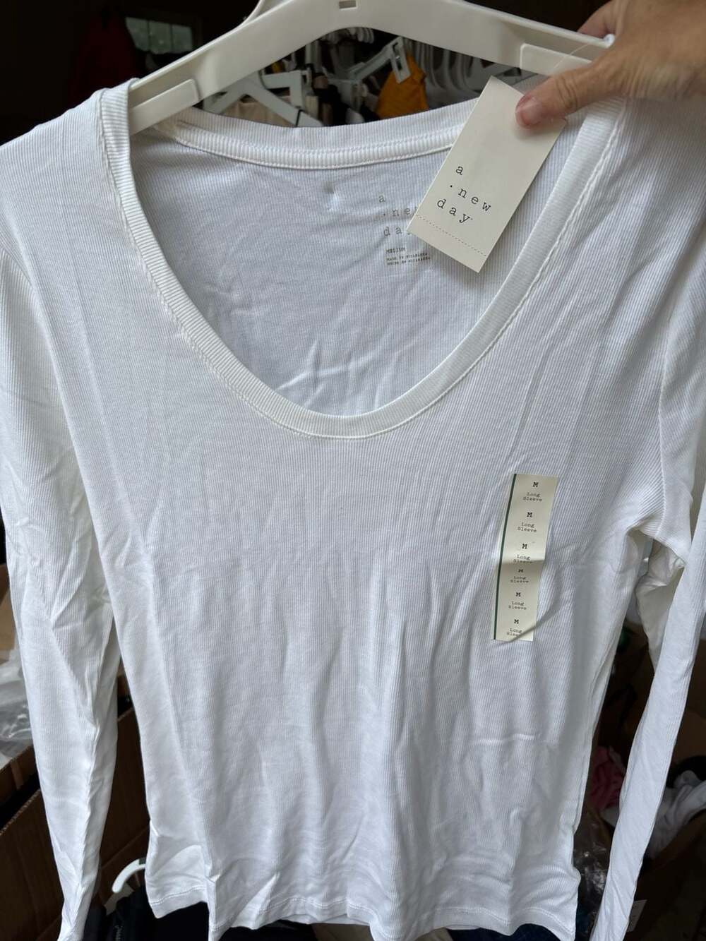 A New Day Long Sleeve Ribbed Scoop Neck Tee Size M White
